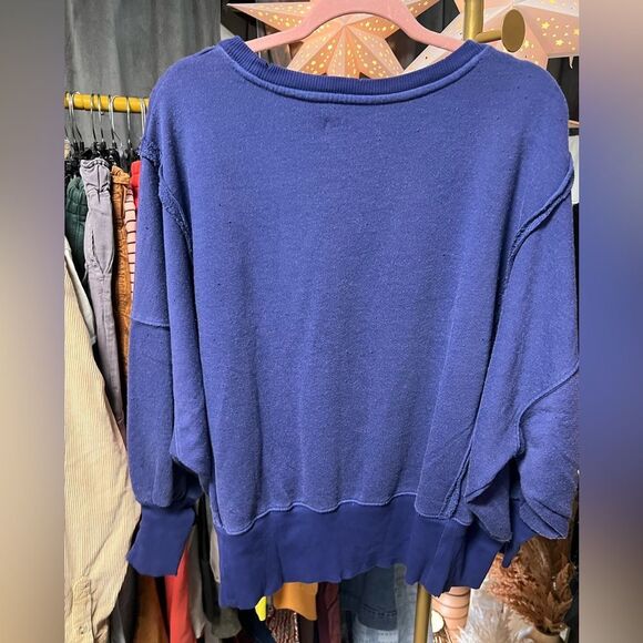 Free People We the Free Floral Graphic Camden Distressed Sweatshirt Blue NWOT - Picture 9 of 9